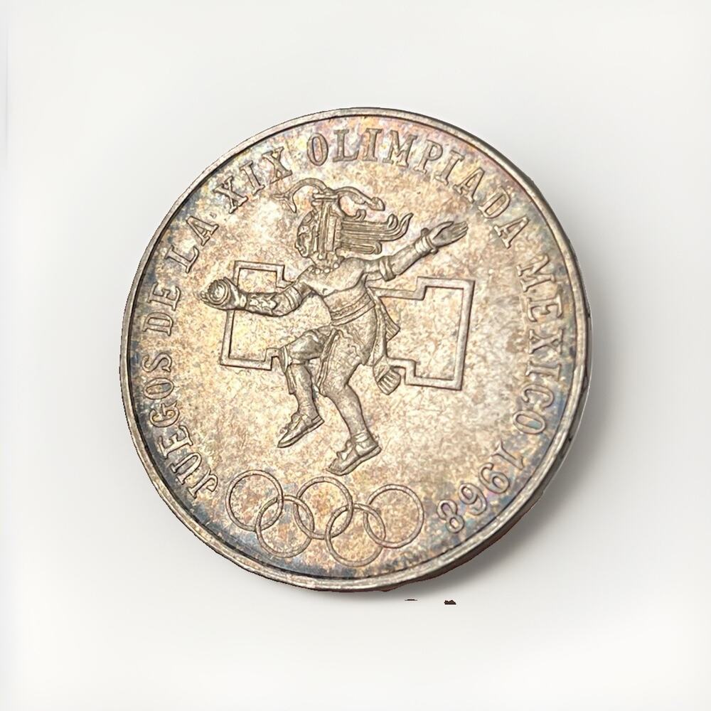 Vintage Mexico 25 Pesos Olympic Silver Coin 1968 Mexican Coat of Arms Reverse